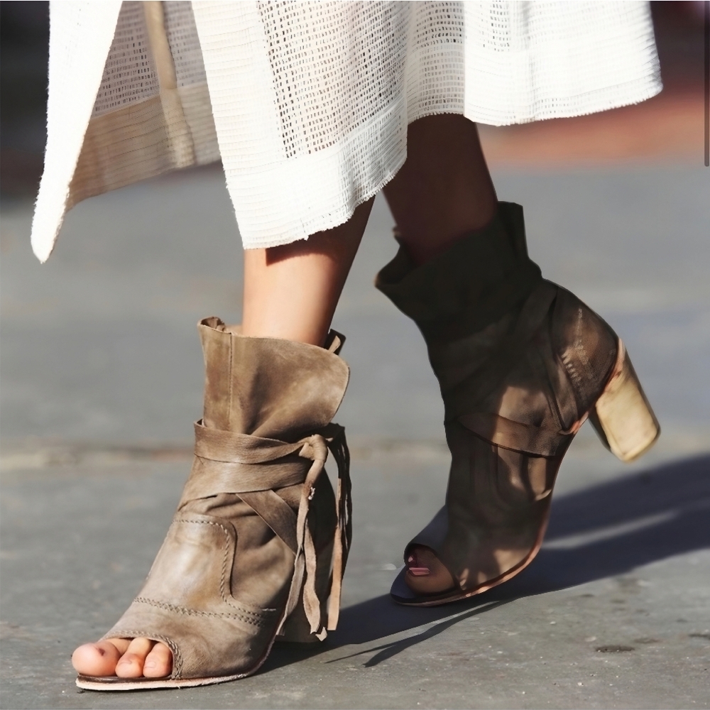 Free People Leather Fringe Daydreamer Open Toe Boots, 7